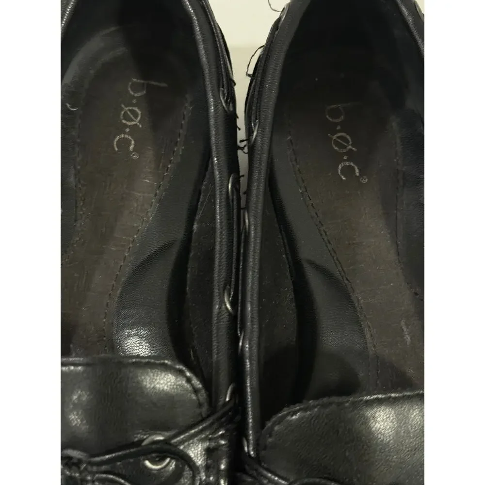 Black Driving Loafers Moccasin Bow BOC Preppy Comfort Slip On Flats Women's 7.5M